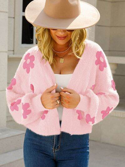 Angel Wings Flower Open Front Long Sleeve Cardigan - Hovatok