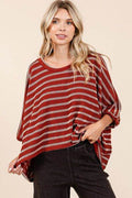 Mittoshop Texture Striped Print Round Neck Dolman Sleeve Top - Hovatok