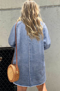 Raw Hem Button Down Long Sleeve Denim Dress - Hovatok