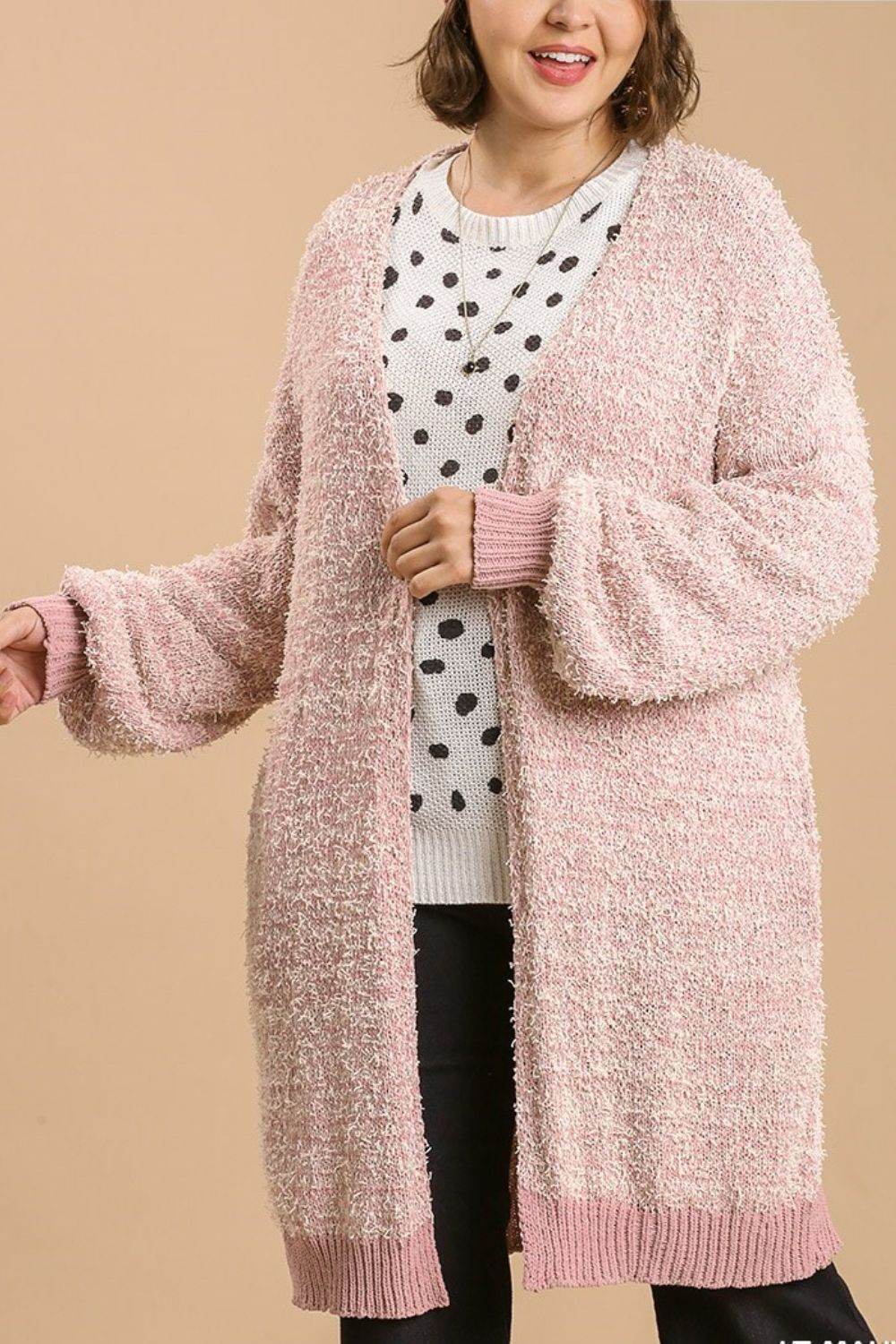 Umgee Full Size Ribbed Hem Open Front Longline Cardigan Plus Size - Hovatok