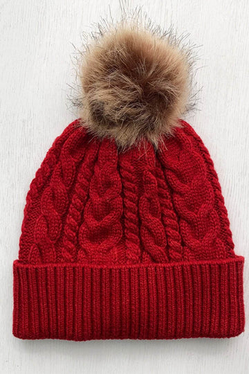 Cable-Knit Cuffed Hat with Pom-pom - Hovatok