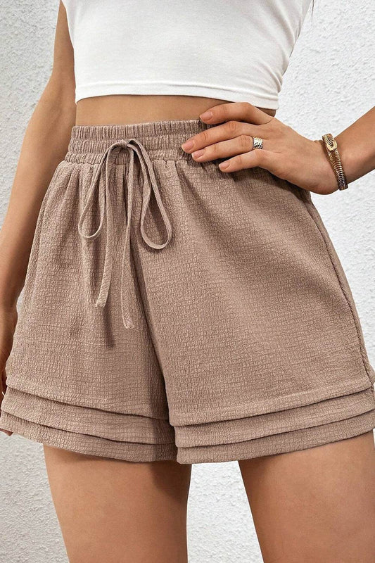 Textured Tiered Edge High Waist Shorts - Hovatok