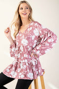 Celeste Full Size Tiered Floral V-Neck Long Sleeve Blouse - Hovatok