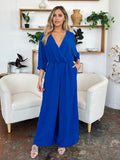 Double Take Full Size Surplice Wide Leg Jumpsuit with Pockets - Hovatok