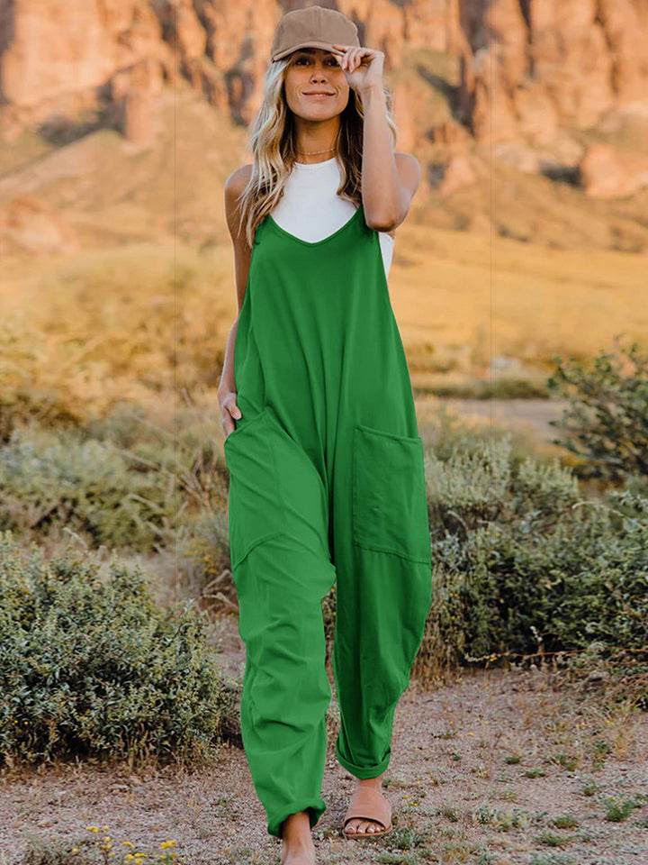 Double Take Full Size Sleeveless V-Neck Pocketed Jumpsuit - Hovatok