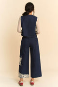 Davi & Dani Lace Patch Open Front Denim Vest - Hovatok