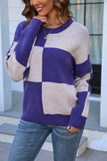 Angel Wings Color Block Round Neck Dropped Shoulder Sweater - Hovatok