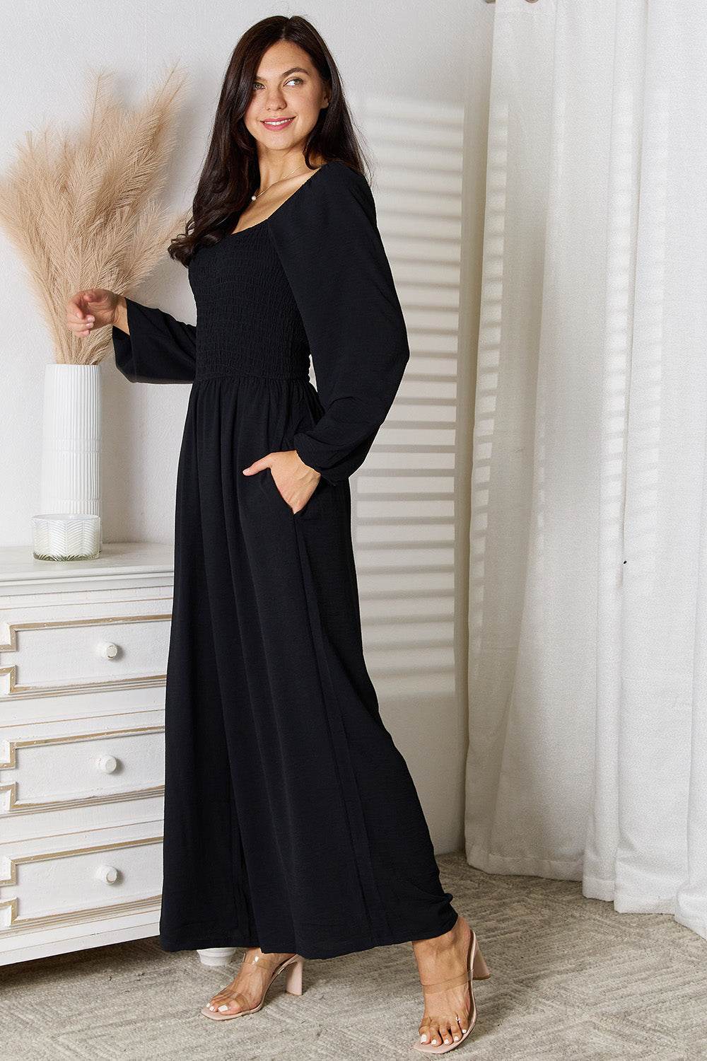 Double Take Square Neck Jumpsuit with Pockets - Hovatok
