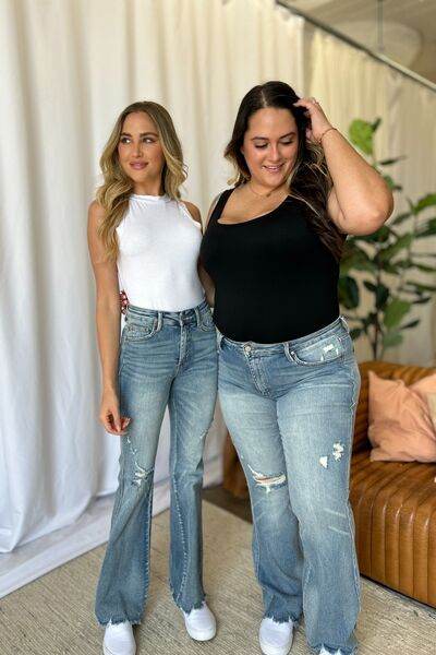 Judy Blue Full Size Medium Rise Tummy Control Destroy Flare - Hovatok