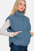 Zenana Zip Up Cropped Puffer Vest with Pockets - Hovatok