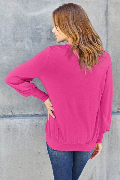 Basic Bae Full Size V-Neck Lantern Sleeve Top - Hovatok