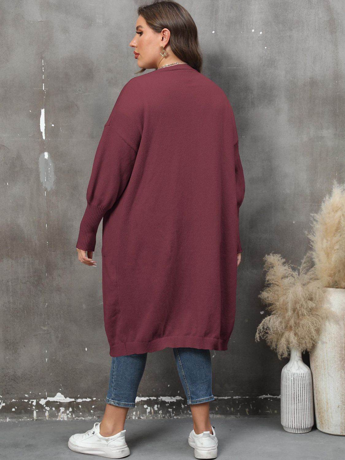 Plus Size Long Sleeve Pocketed Cardigan - Hovatok