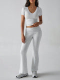 Devine V-Neck Top and Bootcut Leggings Set - Hovatok