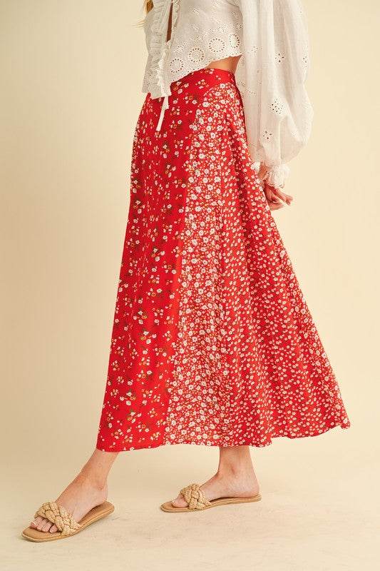 Aemi + Co Floral Elastic Waist Maxi Skirt - Hovatok