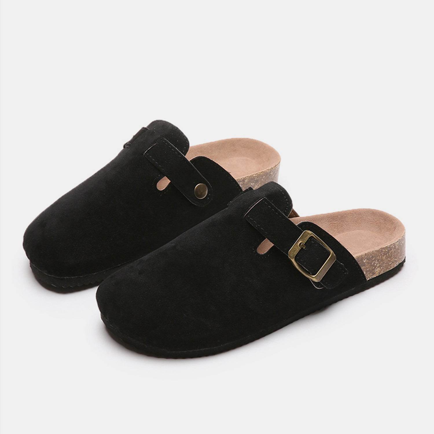 Suede Closed Toe Buckle Slide - Hovatok