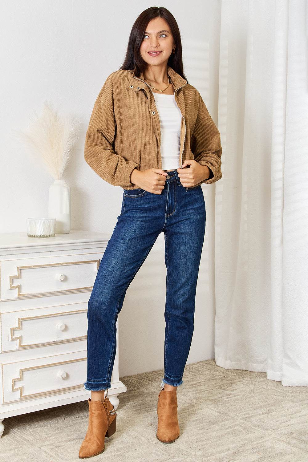 Perfee Long Sleeve Dropped Shoulder Jacket - Hovatok