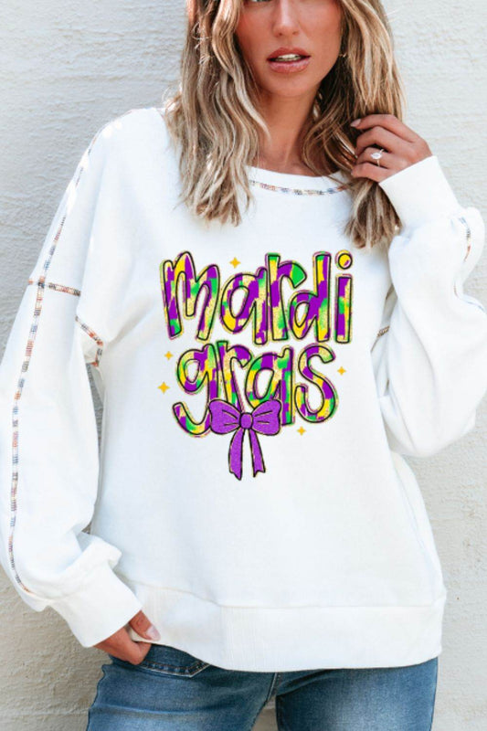MARDI GRAS Round Neck Long Sleeve Sweatshirt - Hovatok