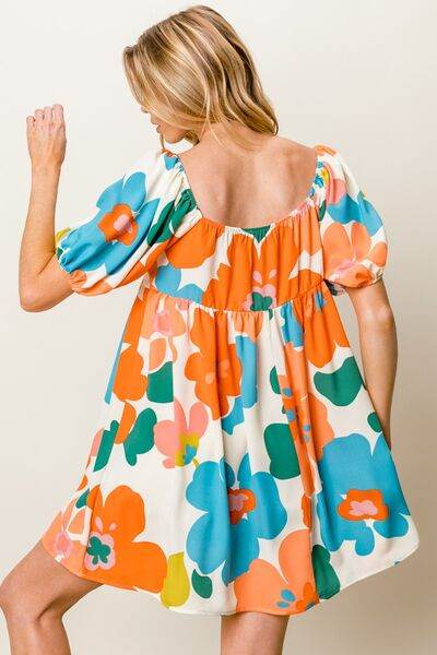 BiBi Floral Puff Sleeve Mini Dress - Hovatok
