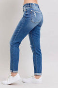 Judy Blue Full Size Button Fly Distressed Jeans with Pockets Plus Size - Hovatok