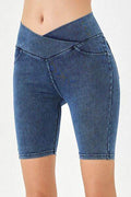 Basic Bae Asymmetrical Waist Denim Shorts with Pockets - Hovatok