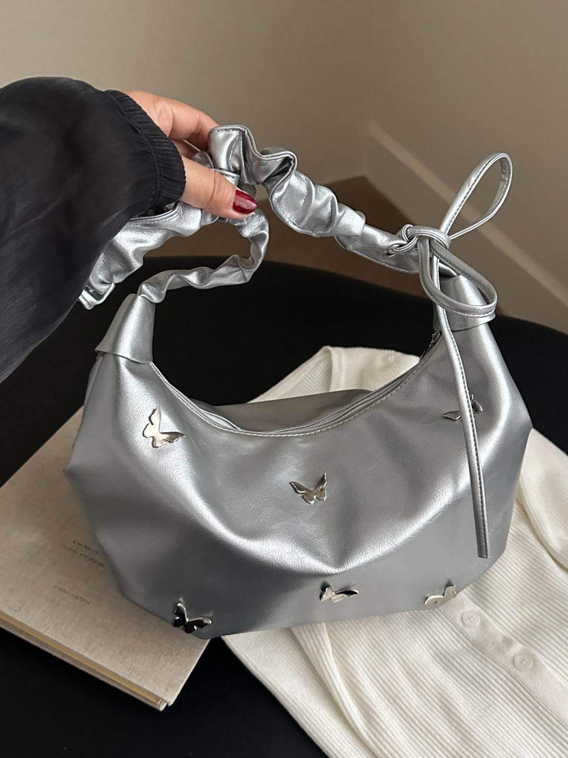 Butterfly Ruched Strap Shoulder Bag - Hovatok