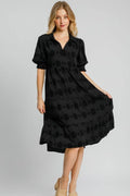 Umgee Full Size Swiss Dot Jacquard Tiered Midi Dress Plus Size - Hovatok
