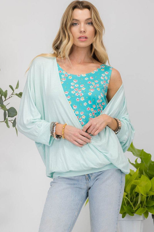Celeste Full Size Floral Round Neck Top with Two Layer Detail - Hovatok