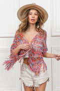 BiBi Open Front Fringed Crop Knit Cardigan - Hovatok