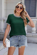Contrast Trim Round Neck Short Sleeve T-Shirt - Hovatok
