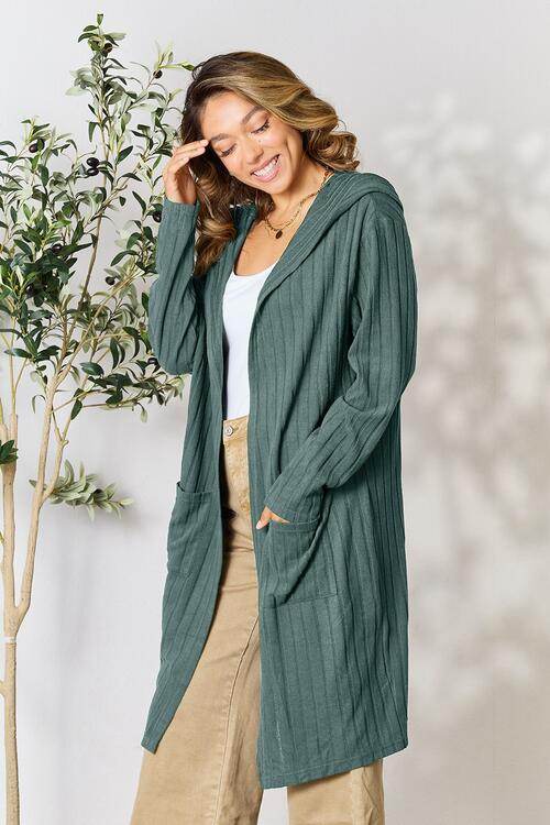 Basic Bae Full Size Hooded Sweater Cardigan - Hovatok