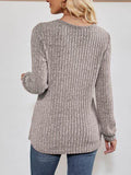 V-Neck Ribbed Long Sleeve Top - Hovatok