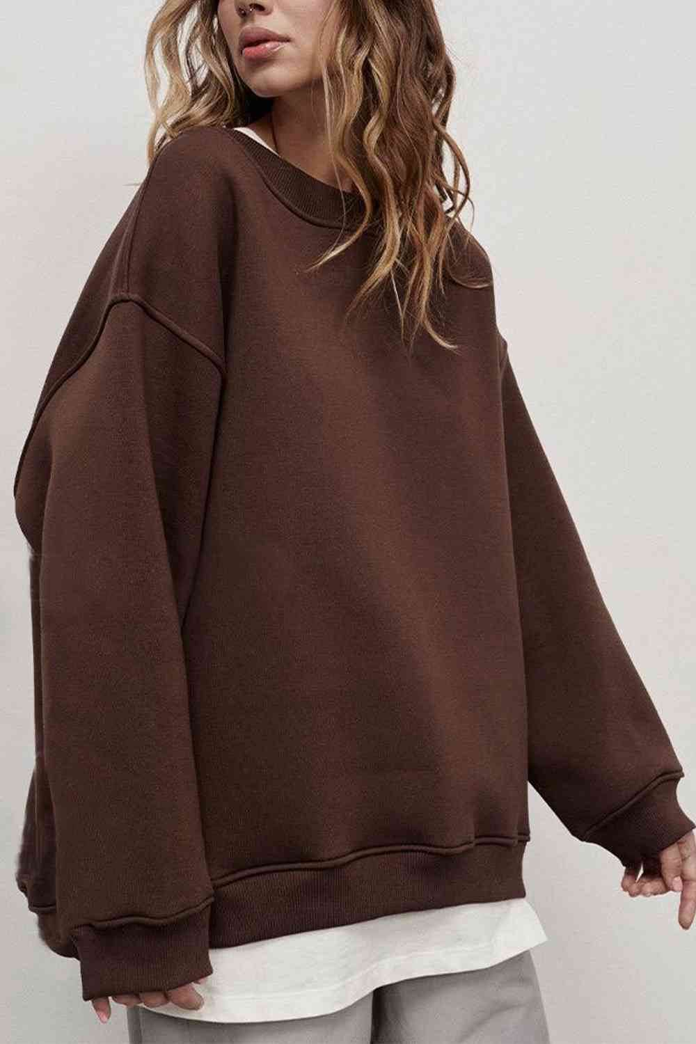 Oversize Round Neck Dropped Shoulder Sweatshirt - Hovatok