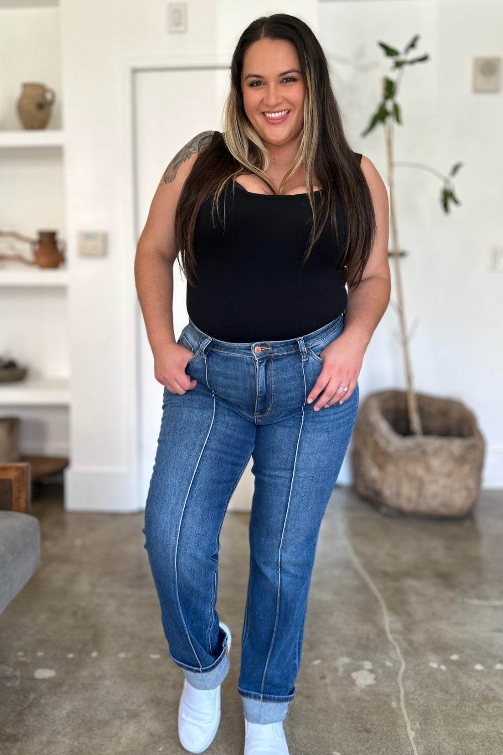 Judy Blue Full Size High Waist Front Seam Detail Straight Jeans - Hovatok