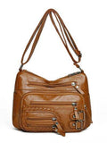 Multi Pockets PU Leather Shoulder Bag - Hovatok