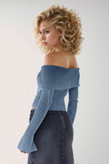Double Take Ribbed Off-Shoulder Zip Up Long Sleeve Cardigan - Hovatok