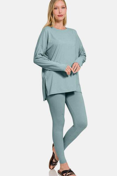 Zenana Full Size Brushed Microfiber Top and Leggings Lounge Set - Hovatok