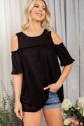 Heimish Full Size Frill Round Neck Cold Shoulder T-Shirt Plus Size - Hovatok