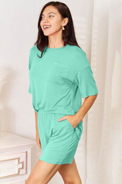 Basic Bae Bamboo Full Size Round Neck Drop Shoulder T-Shirt and Shorts Set - Hovatok