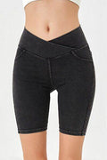 Basic Bae Asymmetrical Waist Denim Shorts with Pockets - Hovatok