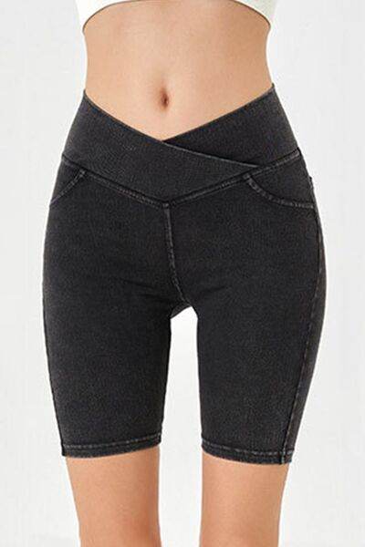 Basic Bae Asymmetrical Waist Denim Shorts with Pockets - Hovatok