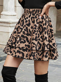 Ruffled Leopard Elastic Waist Skirt - Hovatok