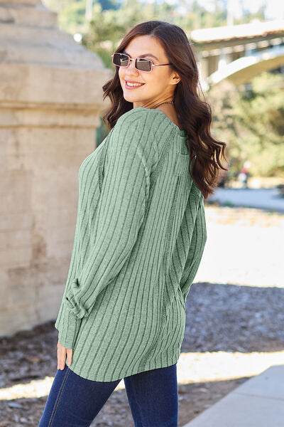 Basic Bae Full Size Ribbed Round Neck Long Sleeve Knit Top - Hovatok