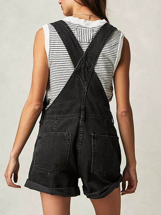 Square Neck Wide Strap Denim Overalls - Hovatok
