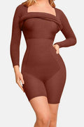Basic Bae Full Size Built-In Shapewear Square Neck Long Sleeve Dress - Hovatok