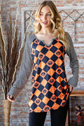 Heimish Full Size Checkered Contrast Striped Long Sleeve T-Shirt - Hovatok