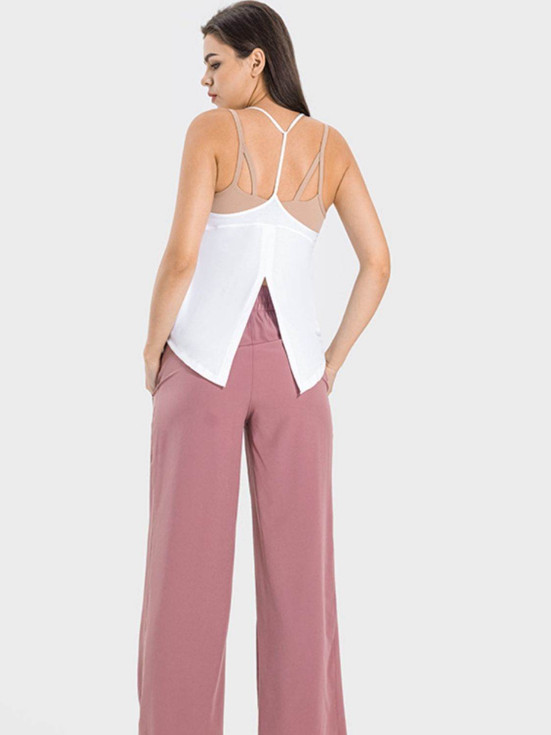 Millennia Slit Spaghetti Strap Scoop Neck Active Cami - Hovatok