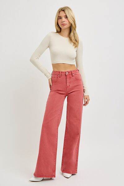 RISEN Full Size High Rise Tummy Control Wide Leg Jeans - Hovatok