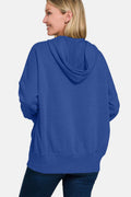 Zenana Half Snap Long Sleeve Hoodie with Kangaroo Pocket - Hovatok