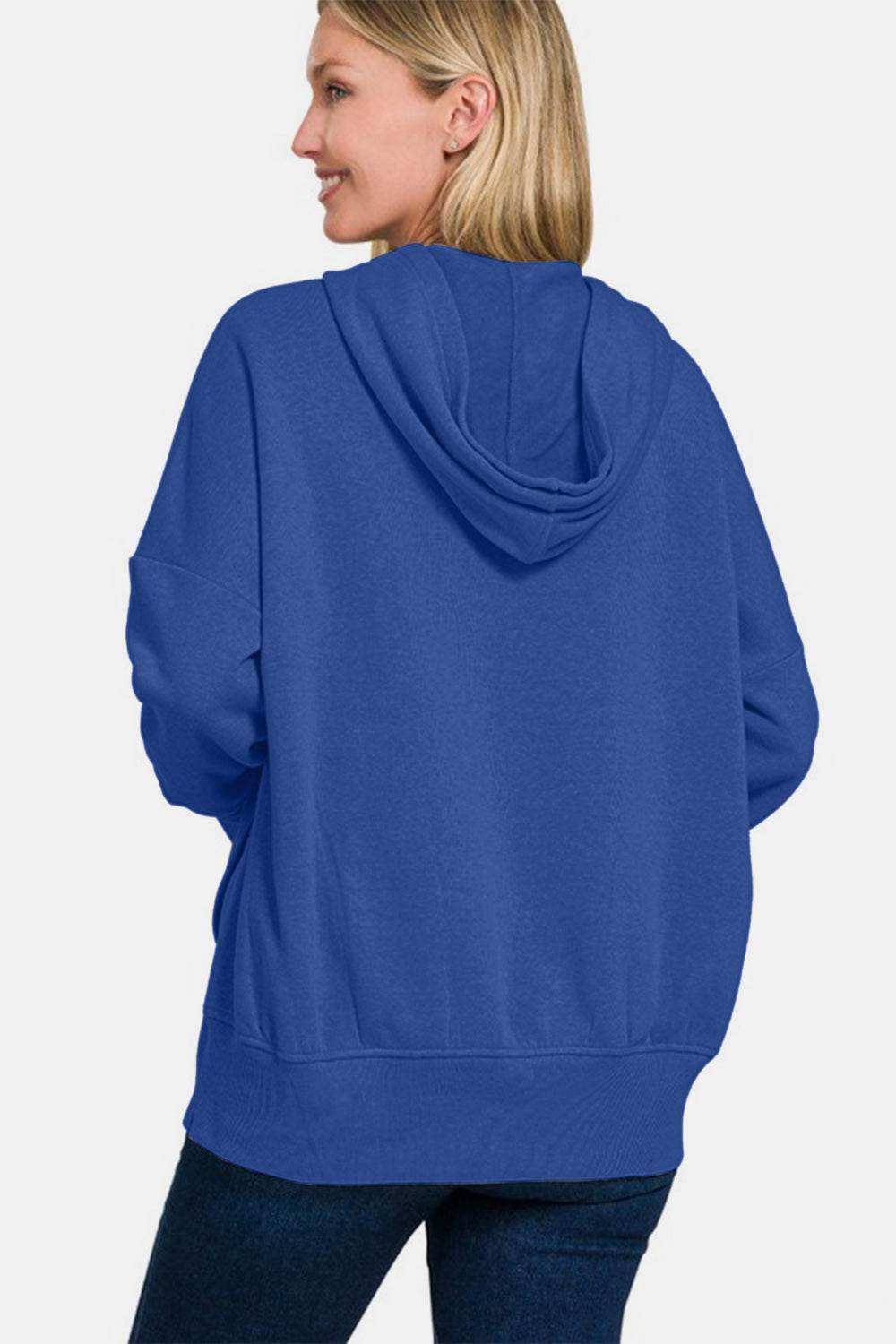 Zenana Half Snap Long Sleeve Hoodie with Kangaroo Pocket - Hovatok