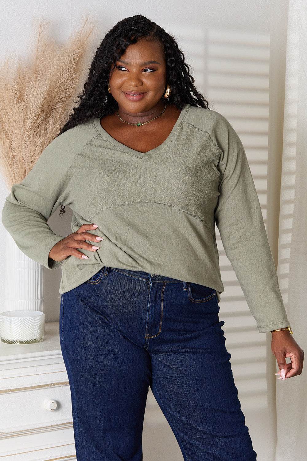 Culture Code Full Size V-Neck Long Sleeve T-Shirt - Hovatok